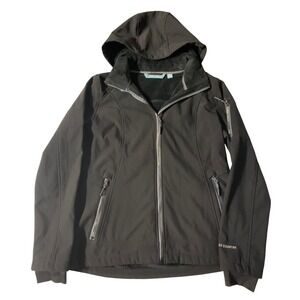 Free Country Womens Softshell Jacket Black Fleece Lined Hooded Full Zip Medium